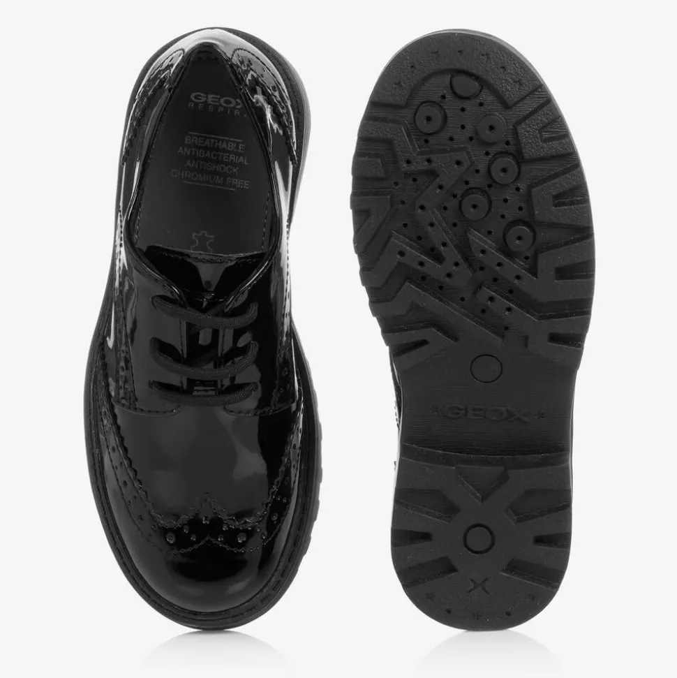 Girls Black Patent Faux Leather Brogues