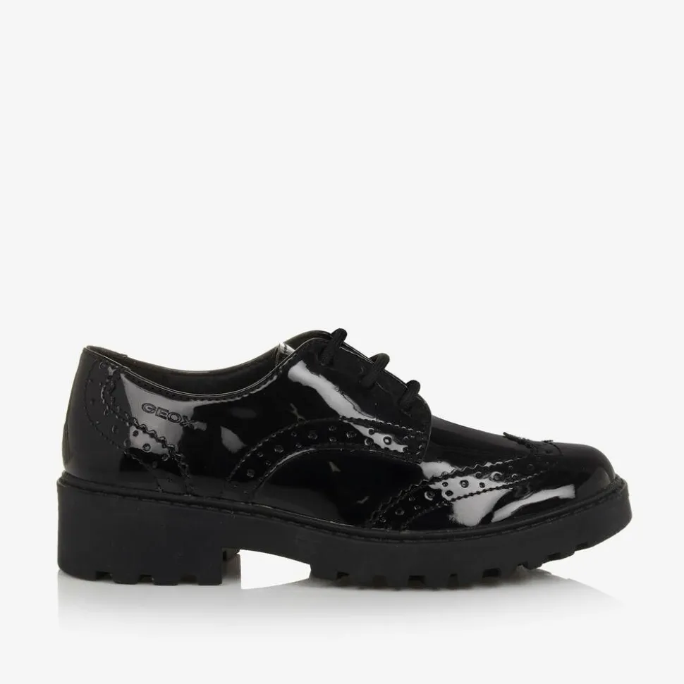 Girls Black Patent Faux Leather Brogues