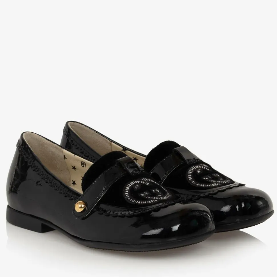 Girls Black Patent Leather Loafers