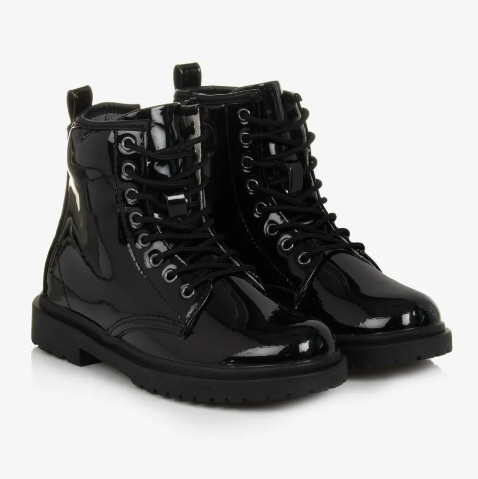 Girls Black Patent Leather Ankle Boots