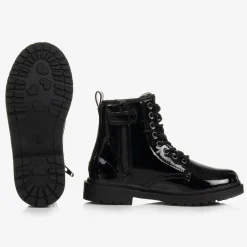 Girls Black Patent Leather Ankle Boots