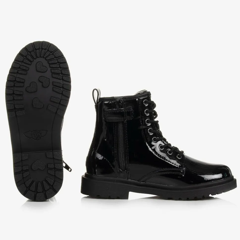Girls Black Patent Leather Ankle Boots