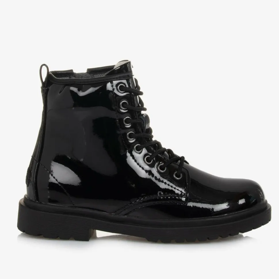 Girls Black Patent Leather Ankle Boots