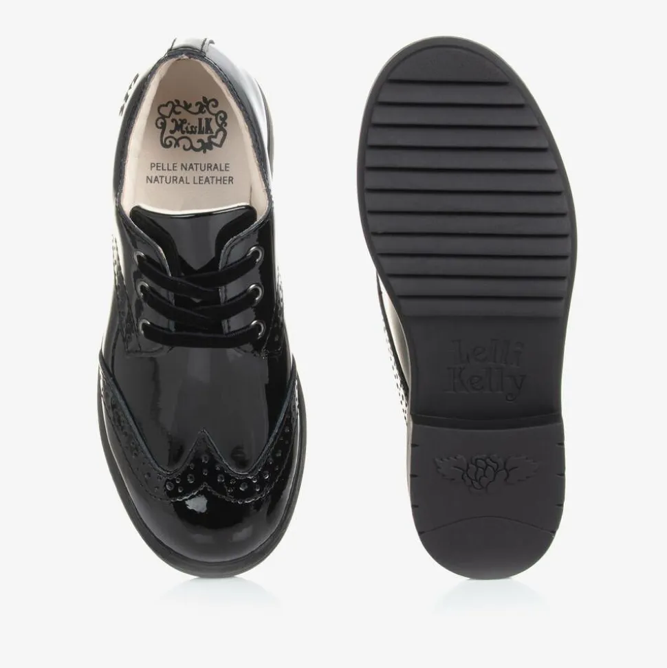 Girls Black Patent Leather Brogue Shoes