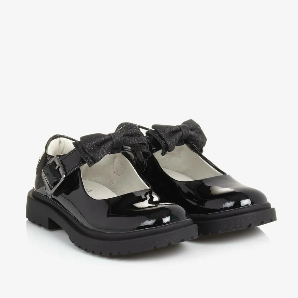 Girls Black Patent Leather Bar Shoes
