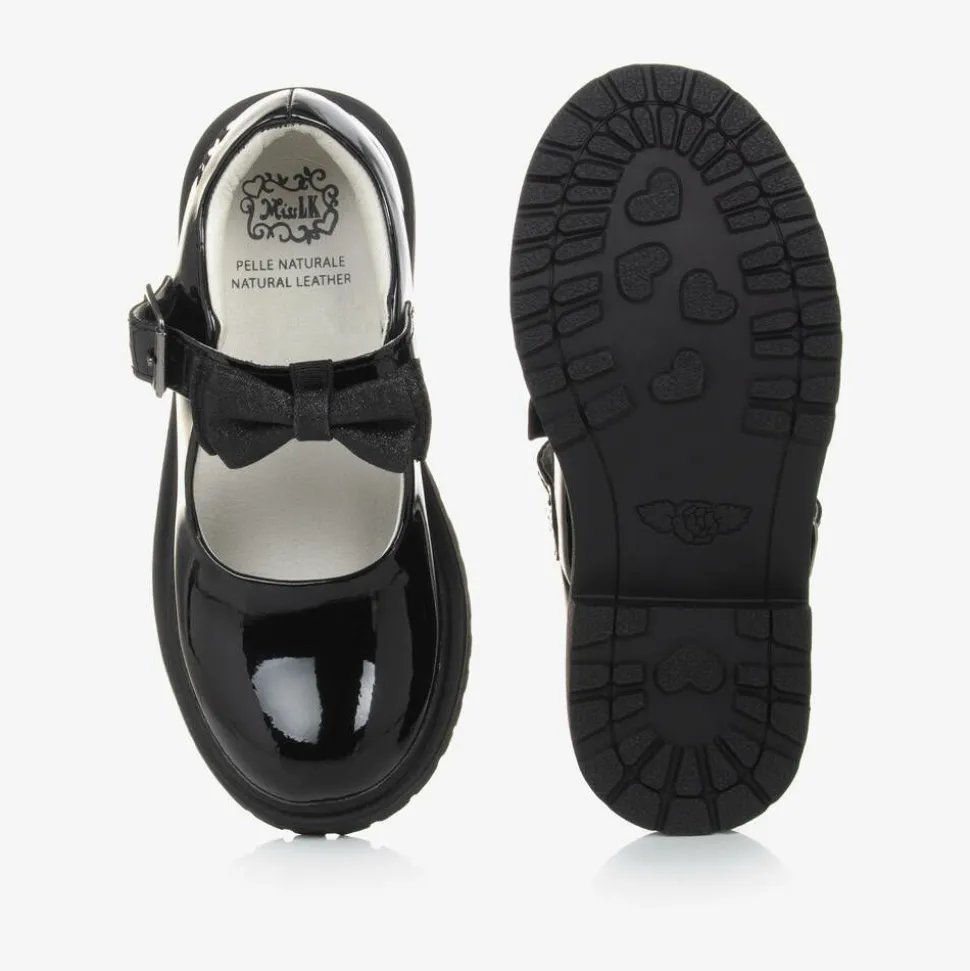 Girls Black Patent Leather Bar Shoes