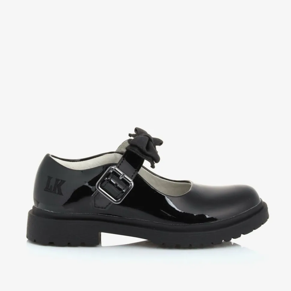 Girls Black Patent Leather Bar Shoes