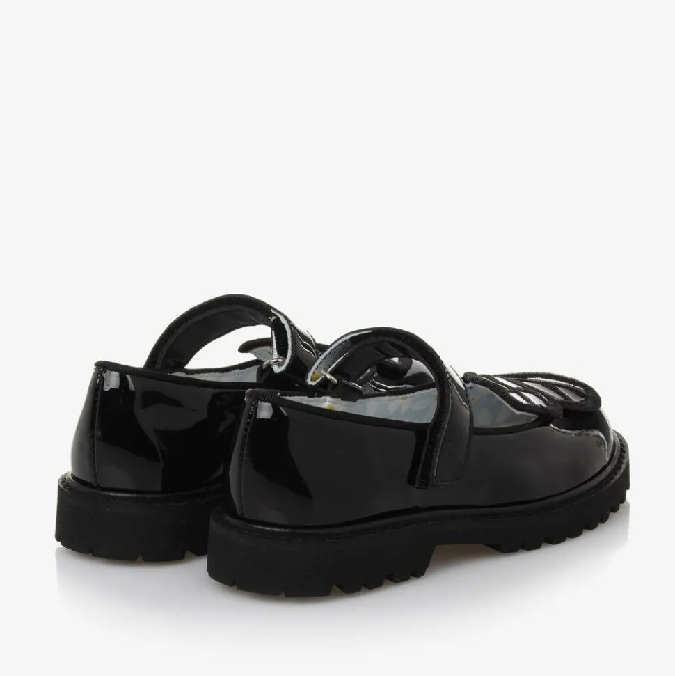 Girls Black Patent Leather Butterfly Shoes