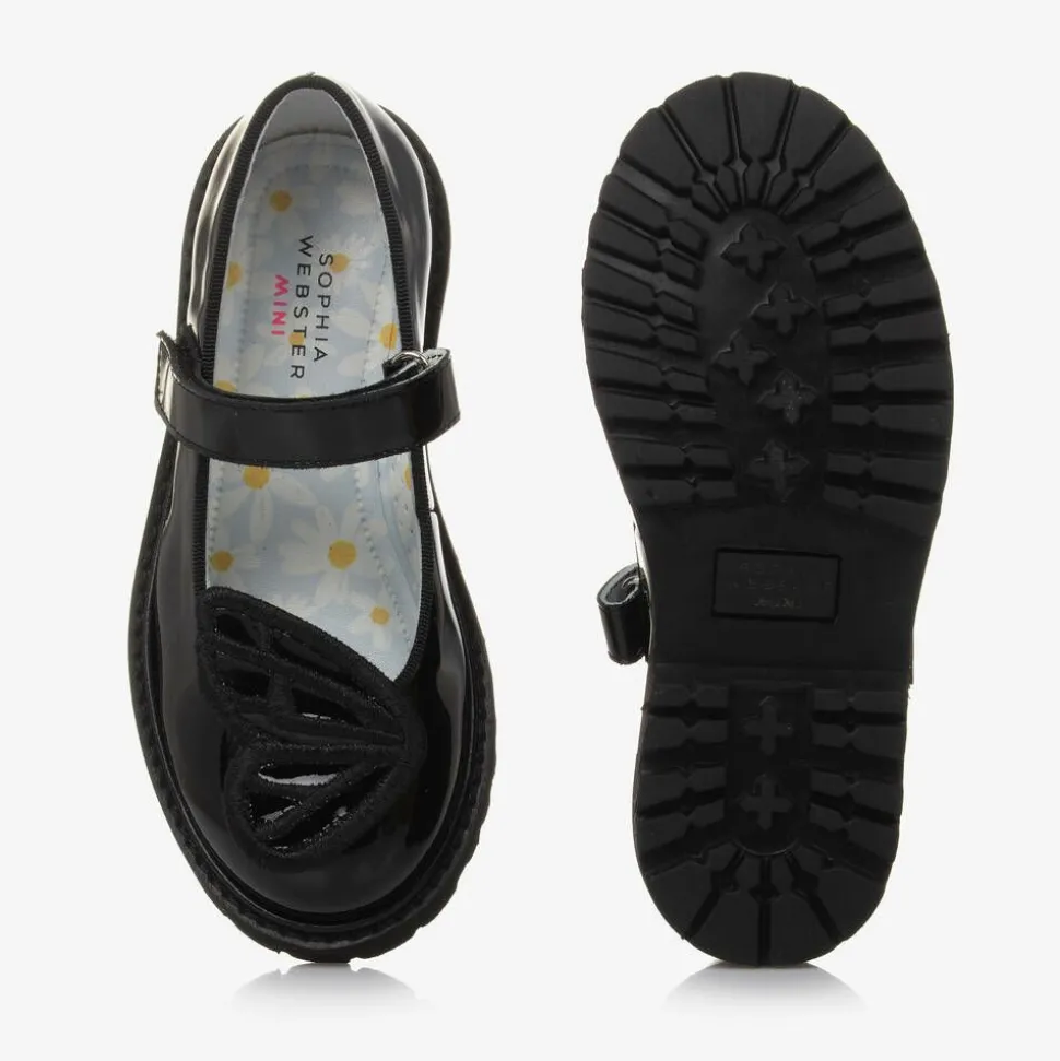 Girls Black Patent Leather Butterfly Shoes