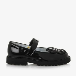 Girls Black Patent Leather Butterfly Shoes