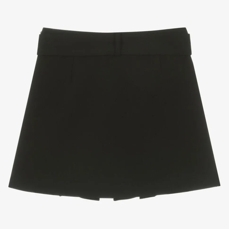 Girls Black Pleated Crêpe Skirt
