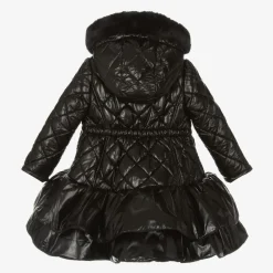 Girls Black Quilted Hooded Coat