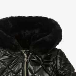 Girls Black Quilted Hooded Coat
