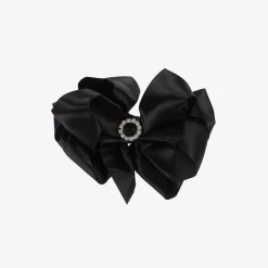 Girls Black Satin Bow Hair Clip (10cm)