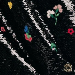 Girls Black Sequin Embroidered Floral Dress