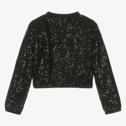 Girls Black Sequin Zip-Up Top