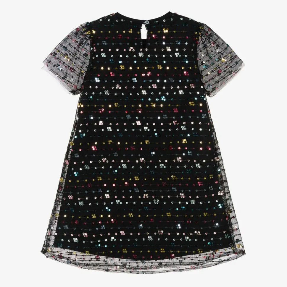 Girls Black Sequinned Tulle Dress