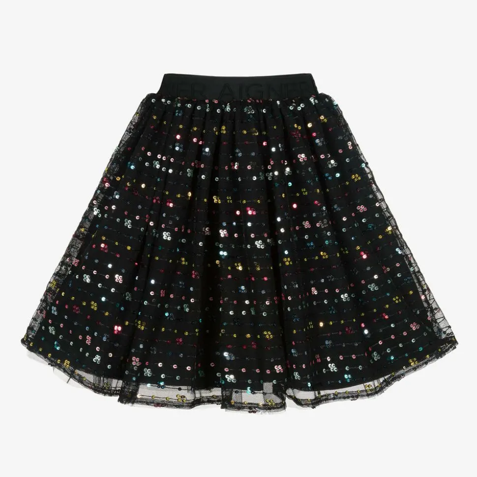 Girls Black Sequinned Tulle Skirt