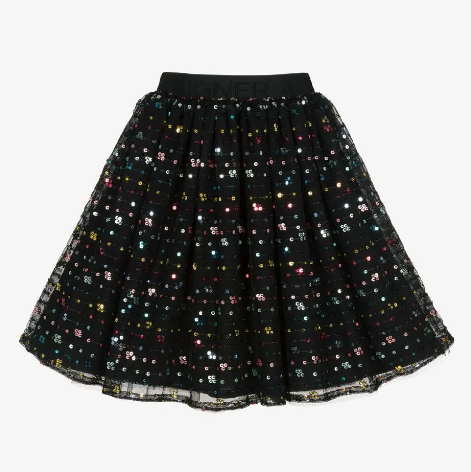 Girls Black Sequinned Tulle Skirt