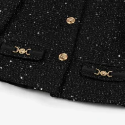 Girls Black Sequinned Tweed Jacket