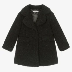 Girls Black Sparkly Bouclé Coat