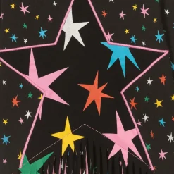Girls Black Star Print Fringed Sweatshirt