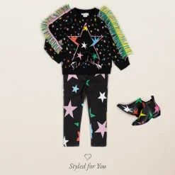 Girls Black Star Print Fringed Sweatshirt