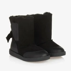 Girls Black Suede Leather Boots