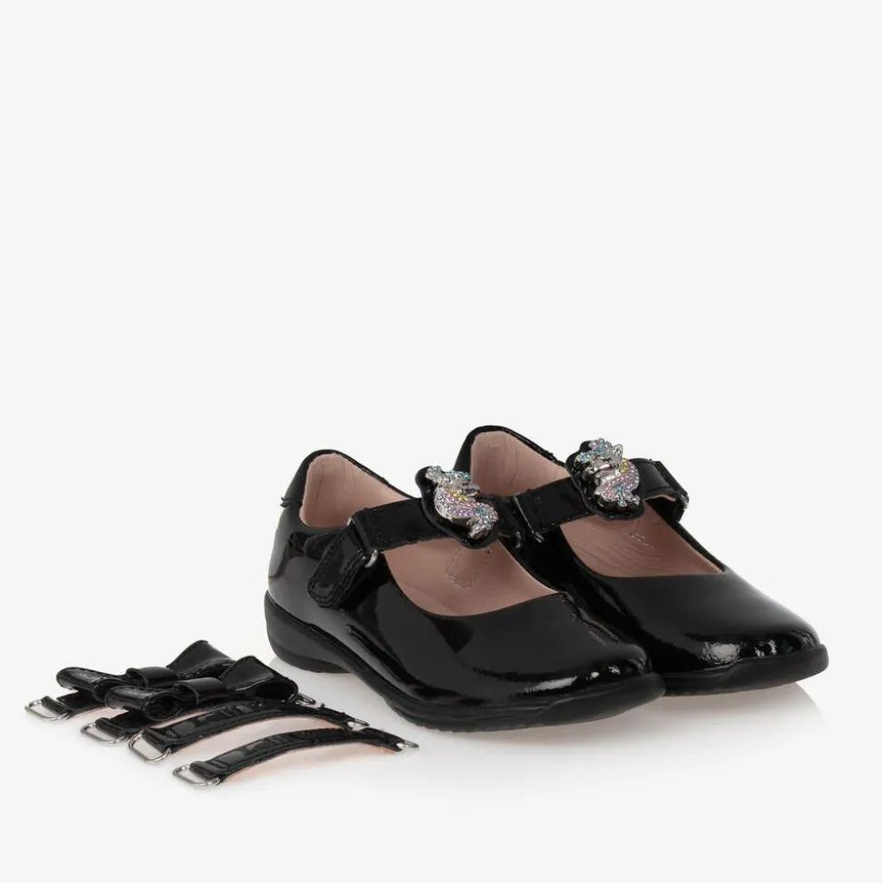 Girls Black Unicorn Patent Leather Shoes