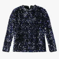 Girls Black Velour & Sequin Top