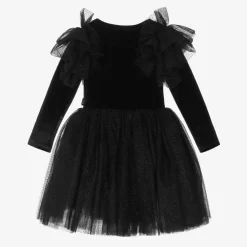 Girls Black Velour & Tulle Dress