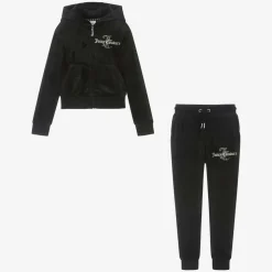 Girls Black Velour Tracksuit