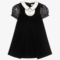 Girls Black Velvet & Lace Dress