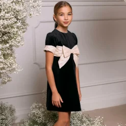 Girls Black Velvet Bow Dress