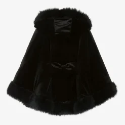 Girls Black Velvet Hooded Cape