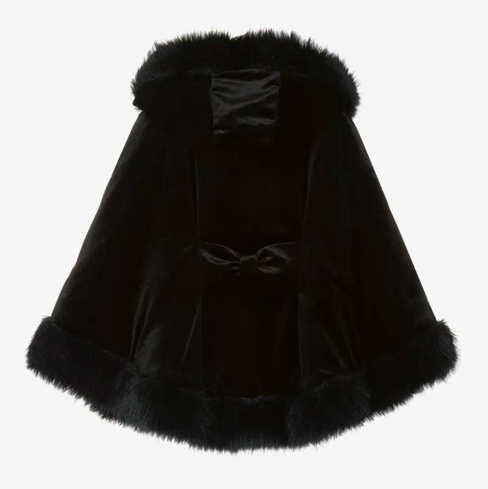 Girls Black Velvet Hooded Cape
