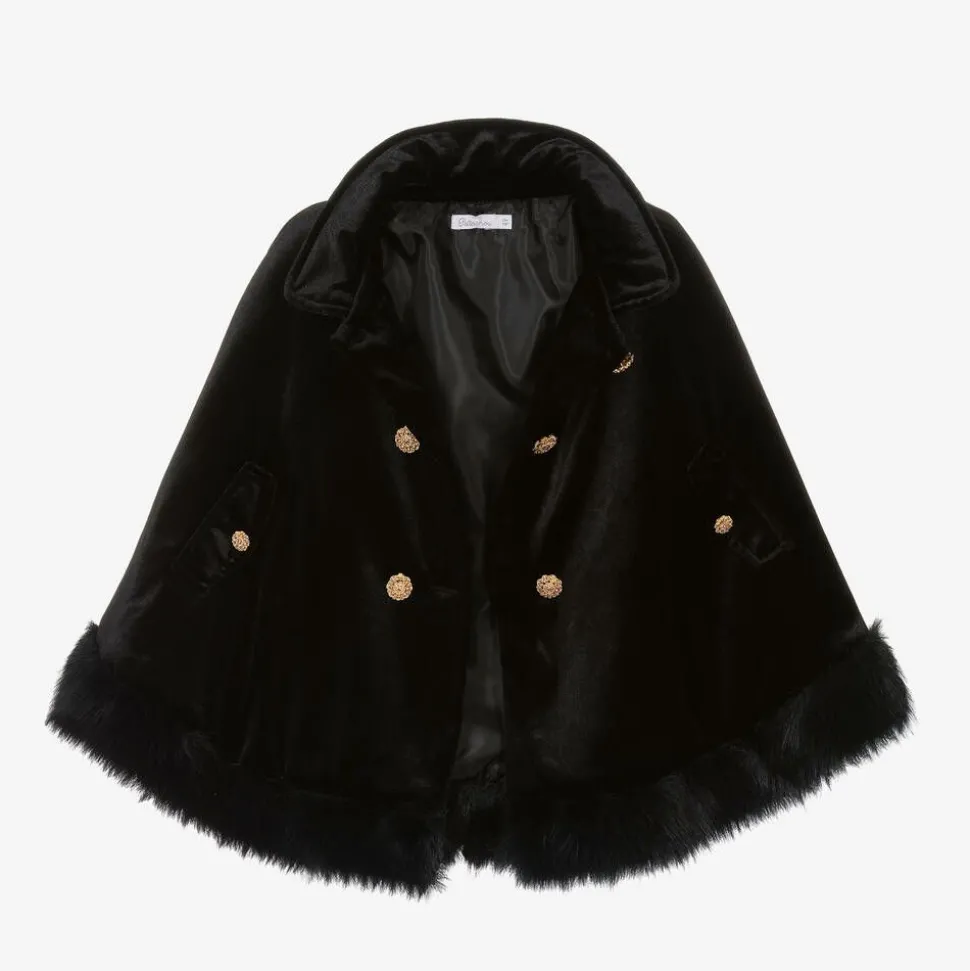 Girls Black Velvet Hooded Cape