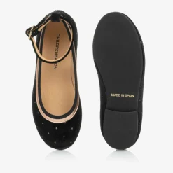 Girls Black Velvet Studded Shoes