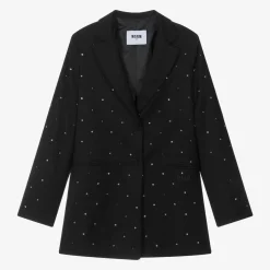 Girls Black Viscose Rhinestone Blazer