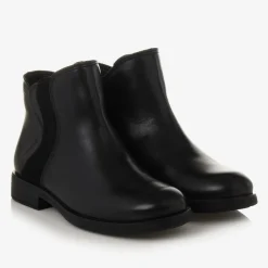 Girls Black Waterproof Leather Boots