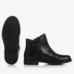 Girls Black Waterproof Leather Boots