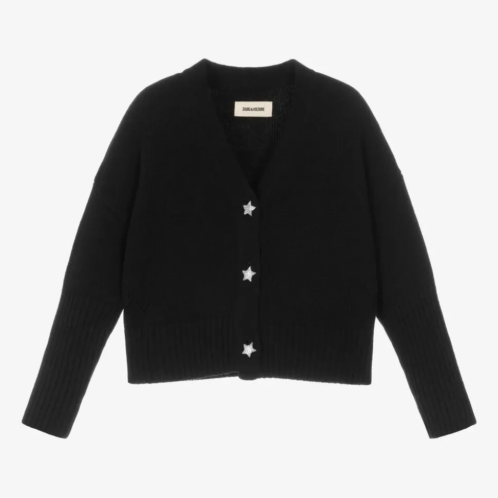 Girls Black Wool Cropped Cardigan