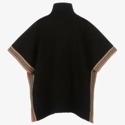 Girls Black Wool Icon Stripe Cape