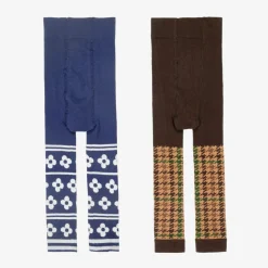 Girls Blue & Brown Cotton Leggings (2 Pack)