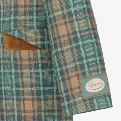 Girls Blue & Brown Wool Check Coat