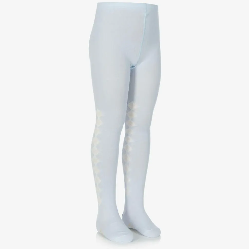 Girls Blue & Ivory Knitted Cotton Tights