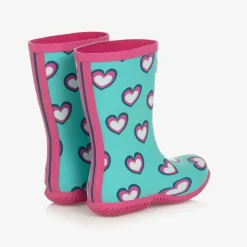 Girls Blue & Pink Heart Rain Boots