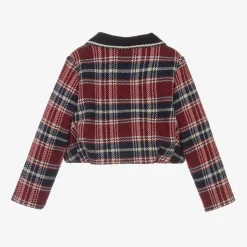 Girls Blue & Red Tartan Tweed Jacket