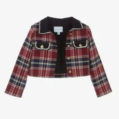 Girls Blue & Red Tartan Tweed Jacket
