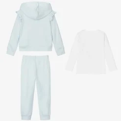 Girls Blue & White Cotton Tracksuit Set